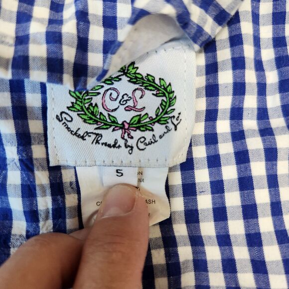 Cecil & Lou gingham cotton dress red white blue bow size 5 - Picture 2 of 10